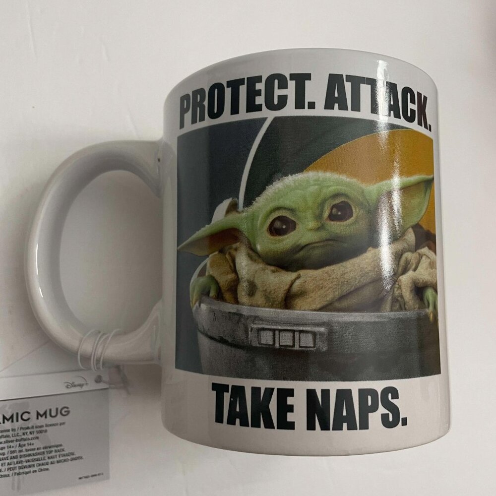 Baby Yoda “Protect. Attack. Take Naps” Star Wars Mug NWT